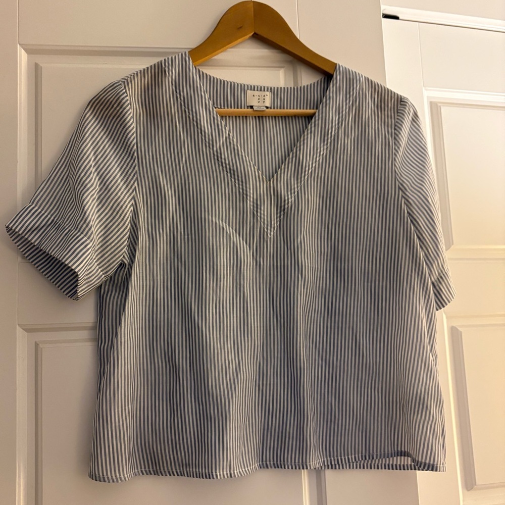 a new day Blue and White Striped Blouse